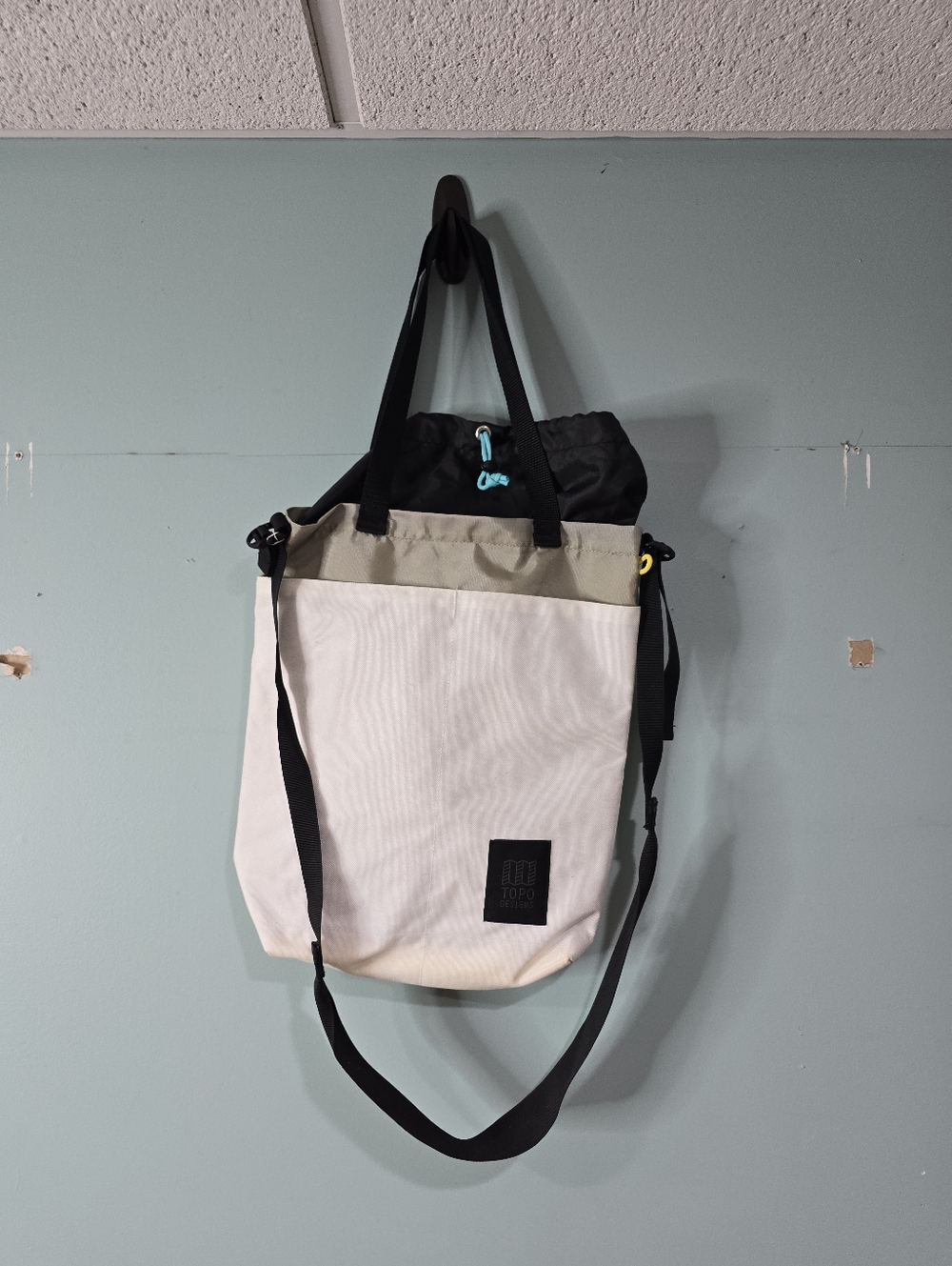 Topo Design Cinch Tote Bag. Adjustable Straps Closure On Top, Lined